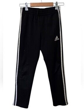 Adidas Boys Track Pants Black White Stripe Youth Medium 10/12 Athletic Joggers